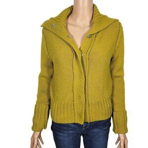 Max Azria Collection Women's Knit 100%Wool Button Up Sweater Roll Sleeves Size M